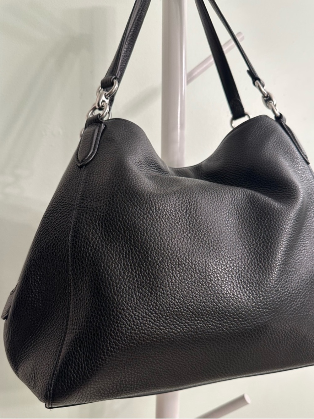 Coach Black Hallie Pebbled Leather Shoulder Tote with Silver Hardware Mint - Picture 5 of 10
